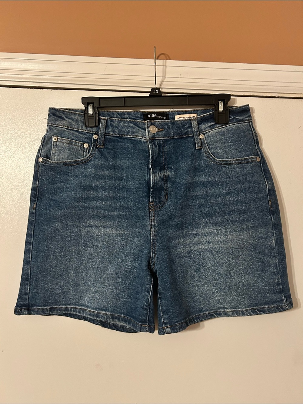 BCBGeneration Boyfriend Denim Shorts Size 13/31 Dark Wash Mid Rise